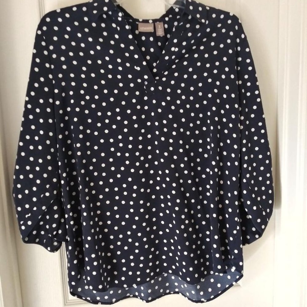 Chico's Navy blue polka dot blouse Size 3